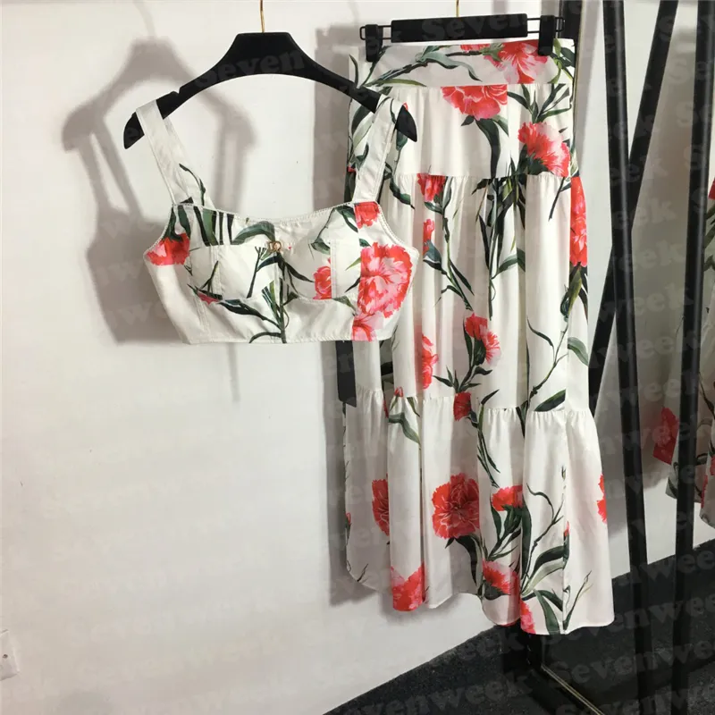 Vintage print sling vest jurk Tweedel delitie voor vrouwen ontwerp dame sexy tanks hoge taille rokken sets voor feest nachtclub