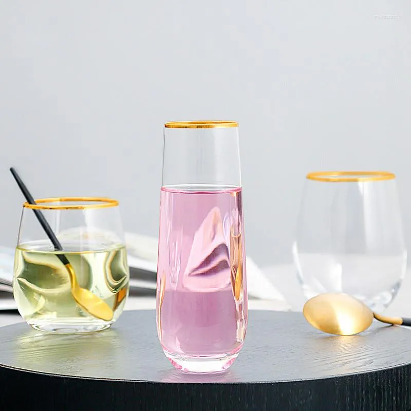 Vinglas 300-550 ml Creative Gold Foil Mouth Glass Egg Form Bar Cold Drinks Shop Whisky Vodka Cocktail Boutique Drinking Set