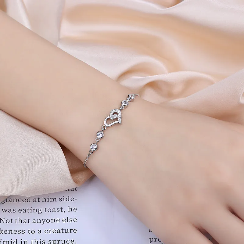 Korea Fashion New Sterling Bracelet Korean Love Heart-shaped Sier Jewelry Birthday Gift Factory Wholesale_ipsvogv.com
