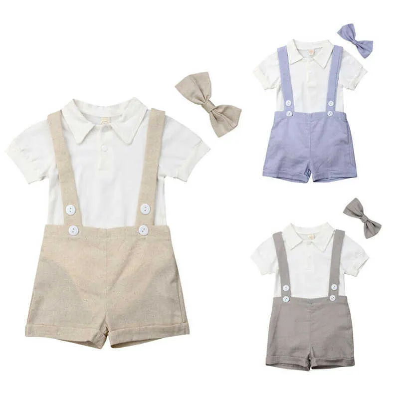 Clothing Sets Fashion Baby Boy Summer Clothes Outfits Infant Baby Boy Gentleman Suit Bow Tie Shirt Suspenders Shorts Pants Comfy Outfit Set Z0321