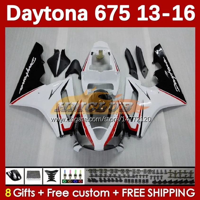 Motorcykelmässor för Daytona 675 675R Vit Glossy 2013-2016 Bodywork 166no.12 Daytona675 13 14 15 16 Body Daytona 675 R 2013 2014 2015 2016 OEM Moto Fairing Kit