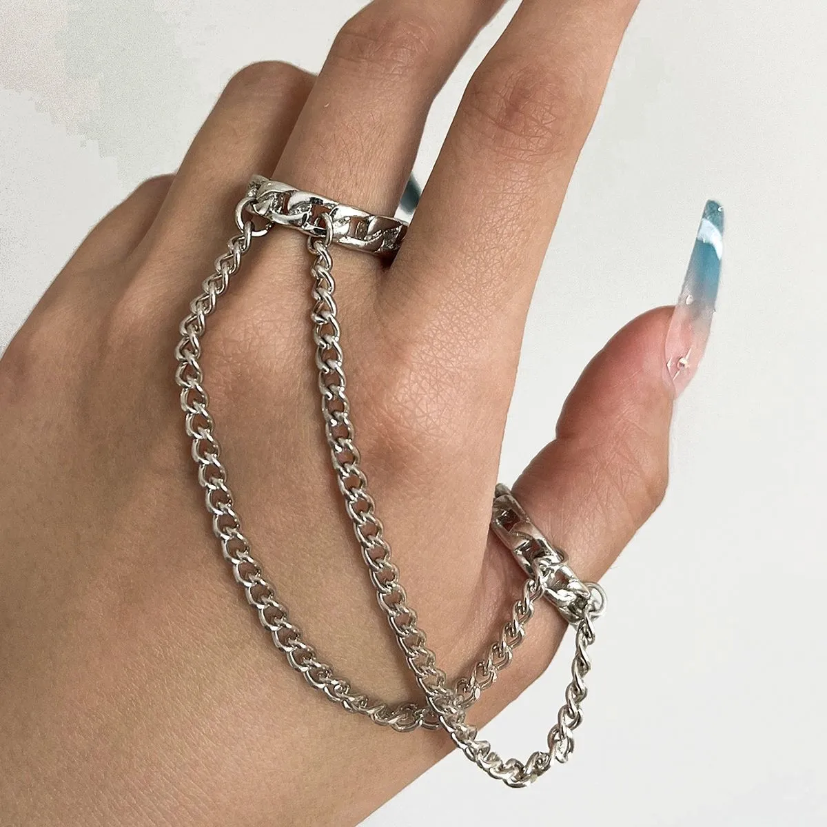 Mulheres Hip Hop Punk Rings Rings Silver Chain Ring Double Link Rings Fashion Gothic Ring