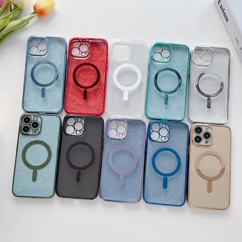 Bling Glitter Magnetic Phone Case для iPhone 14 плюс Pro Max 13 12 11 XR XS Max Paper Sparkle Soft TPU
