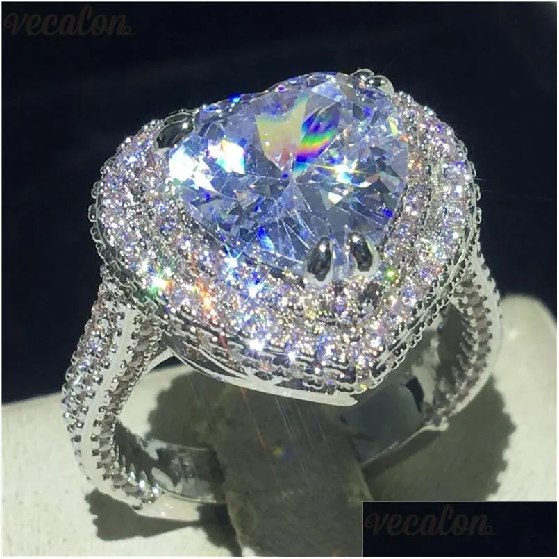 Anelli Vecalon Vintage Heart Promise Ring 925 Sterling Sier 5A Cz Fascia di fidanzamento per le donne Gioielli da dito da sposa Drop Deliver Dhhmf