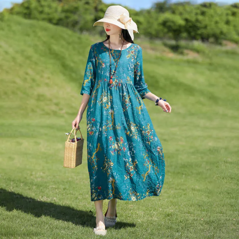 Vestidos casuais 2023 Novo fino macio aconchegante pradaria solteira chique na primavera vestido de verão impressão floral férias flora