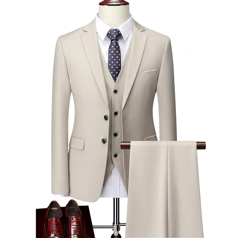 Herenkostuums Blazers Mannen Boutique Suits Sets Bruidegom Trouwjurk Pakken Pure Kleur Formele Kleding Zakelijk 3 P Sets JacketsPantsVest Pakken Maat S-5XL 230322