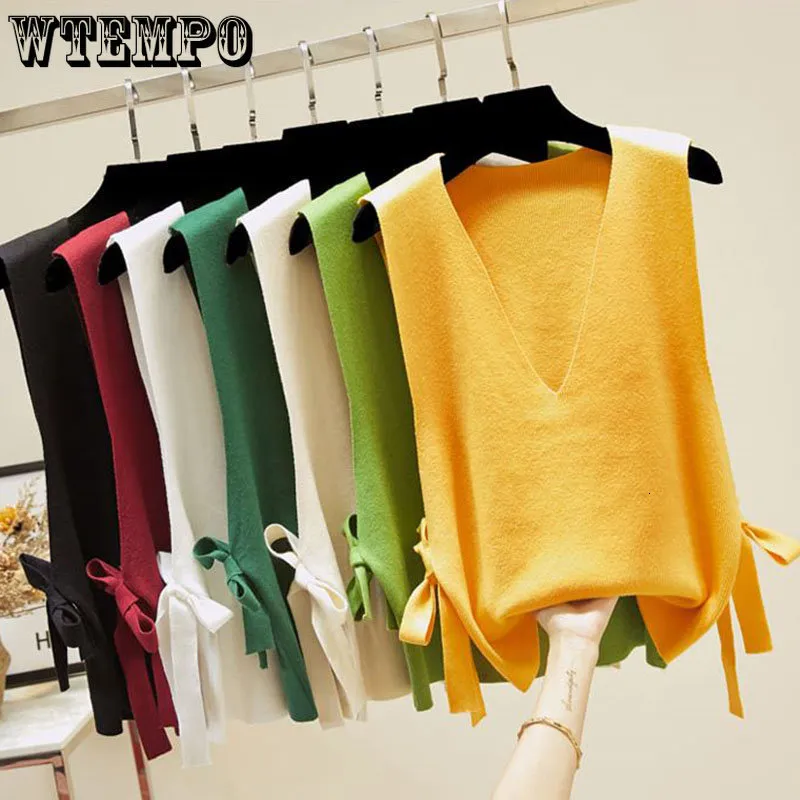 Women's Vests Ladies Loose Outer Wear Vest Spring and Autumn V Neck Knitted Solid Color Sweater Simple Casual Women's Vest Wholesale 230322