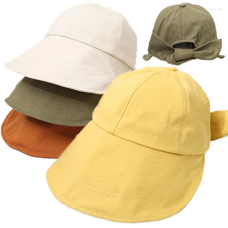 Ball Caps Summer Sun Hat Women Foldable Baseball Cap Solid Bow Floppy Outdoor Sports Anti-UV Adjustable Wide Brim Suncrean Hats