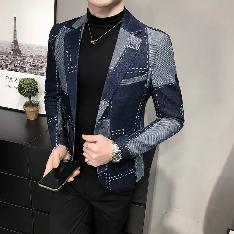 Ternos masculinos Blazers Spring Autumn Blazers Men Slim Fit Fit British Plaid Sonos Formal Jacket Business Blazers Casual Blazers Male Slim Casal 230322