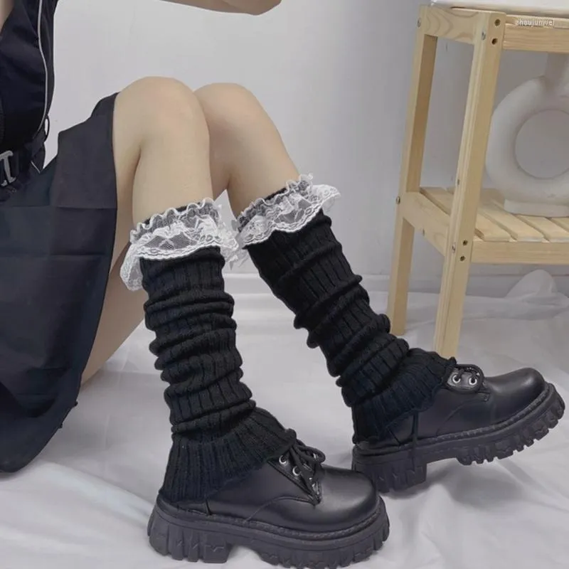 Mulheres meias, com nervuras casuais, harajuku fofo babado com ara floral com capa de pé de rua de streetwear punhos