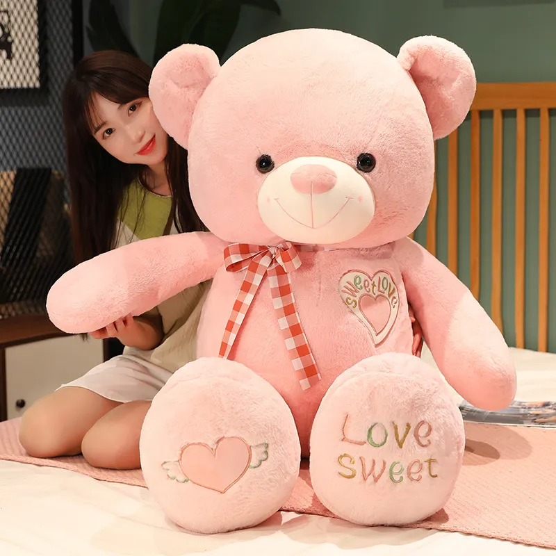 Hot Nice 1pc 75cm / 95cm Qualità Orsacchiotto gigante con amore Animali di peluche Peluche Cuscino per dormire Regali di San Valentino Decorazioni per la camera