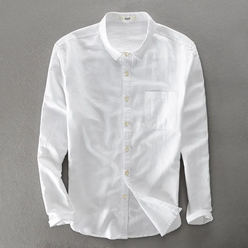 Chemises décontractées homme Chemise en lin de coton confortable hommes marque à manches longues hommes chemises col carré chemise blanche hommes décontracté chemises minces mâle camis 230322