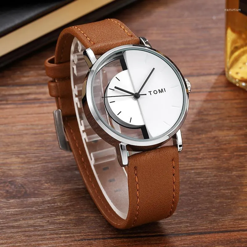 Relógios de punho meio transparente Dial transparente para homens mulheres casal