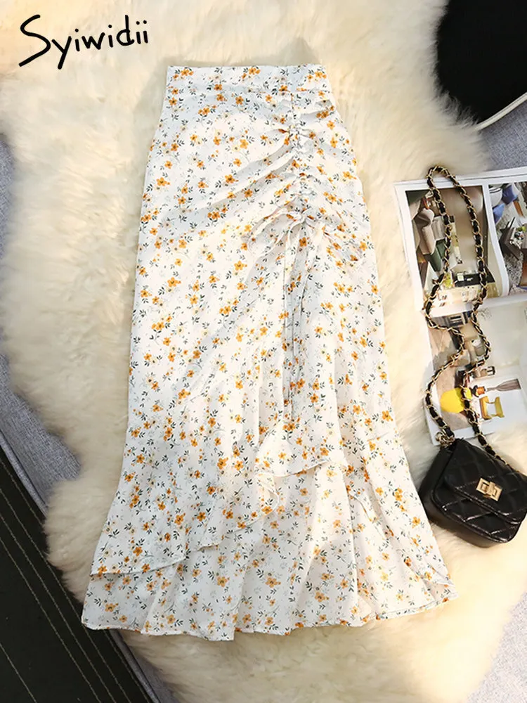 Korean floral maxi skirt 2025