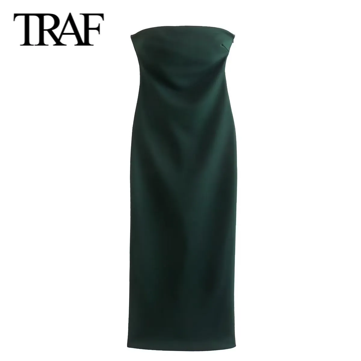 Casual Dresses TRAF Women Fashion Spring Summer Side Zip Robe Strapless Sexy Straight Long Chic Female Vintage Evening 230321
