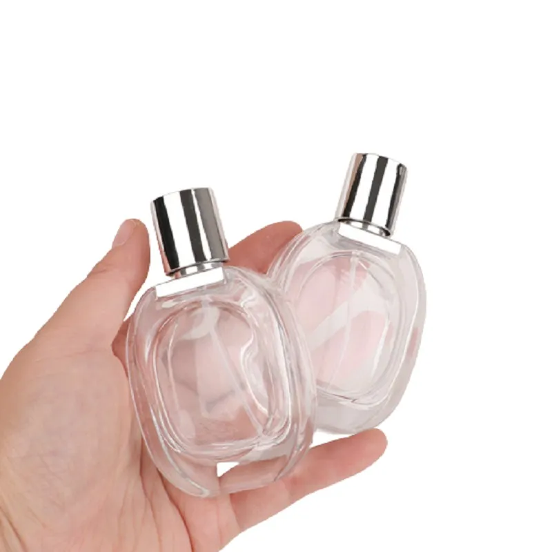 1oz matglas parfum opnieuw vulbare fles 30 ml spary drukpomp zwart zilveren deksel lege verstuiver vlakke ronde ronde cosmetische verpakkingscontainers