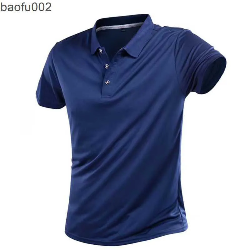 Męskie koszulki Summer Szybkie suche, swobodne koszulki Mężczyźni oddychają solidny krótki rękaw Top-Down Tops Sportswear Fitness koszulki golfowe 4xl W0322