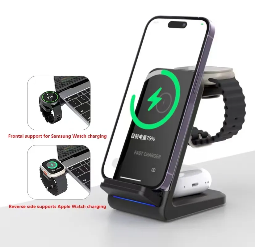 Afneembare draadloze oplader 3 in 1 opladen Staion Fast Charge Stand Dock Compatibel met Apple Watch/iPhone/AirPods Samsung Watch/telefoon/oordopjes