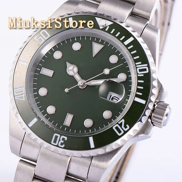 ساعة معصم 40 مم من الياقوت الأخضر بلورة صب acier inoxydable poignet التناظرية montres hommes marque horloge waterproof امرأة مشاهدة رجل