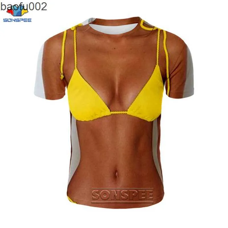 Мужские футболки Sonspee Summer Men Men Fake Muscle футболки 3D Print Сильный грудные шаблоны