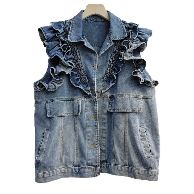 Gilets pour femmes Vintage Wash Blue Denim Vest Femmes Gilet Printemps Lâche Court Cowboy Veste Sans Manches Grande Poche Casual Jeans Gilets Femme 230322