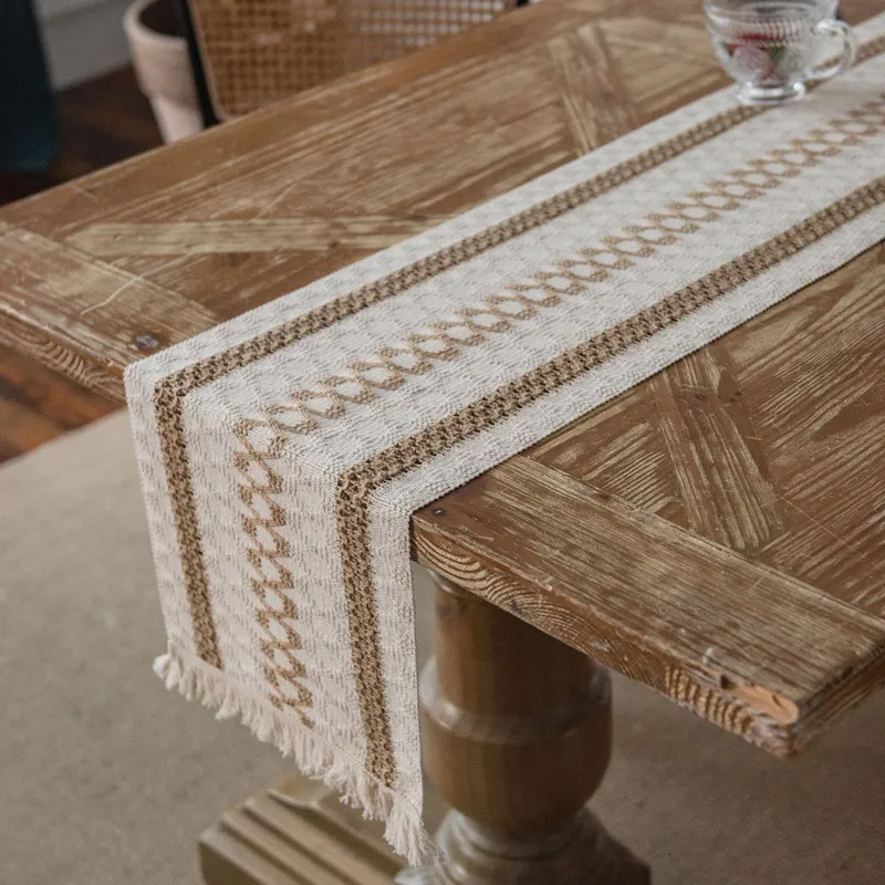 Ładowca stołu Macrame Runner Style wiejski w stylu Naturalne jamę bawełniane z frędzlami na rustykalny ślub ślubny prysznic domowy tj7262 230322