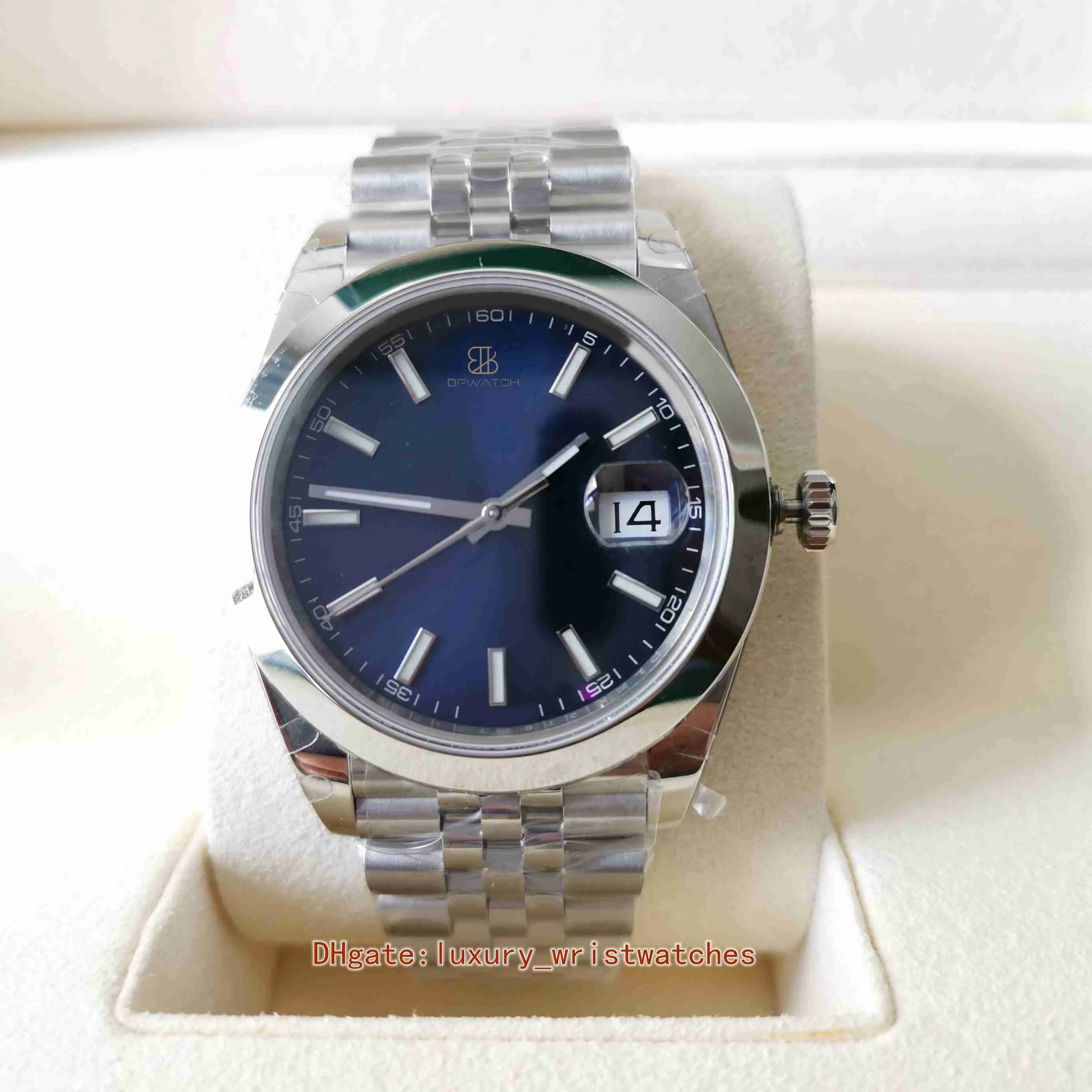 BPF 4 Colors Men Watch 126300 41 мм из нержавеющей стали гладкие часы -кольцо Юбилейное браслет сапфировой люминовой Автоматические механические мужские часовые часы.