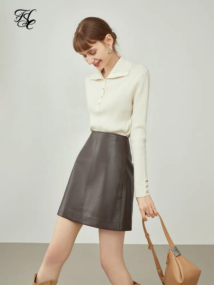 Jupes fsle jupe en cuir marron féminin Bureau d'hiver Lady Mini jupe en ligne A-Line All-Match à la mode haute taille 230322