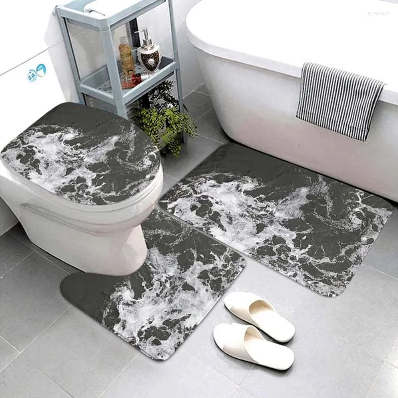 Tappeti 3 pezzi Tappetini da bagno Set Tappeto da bagno Tappetino per WC Ecologico Antiscivolo Assorbente Trama di marmo Decorazione per la casa Piede per porta