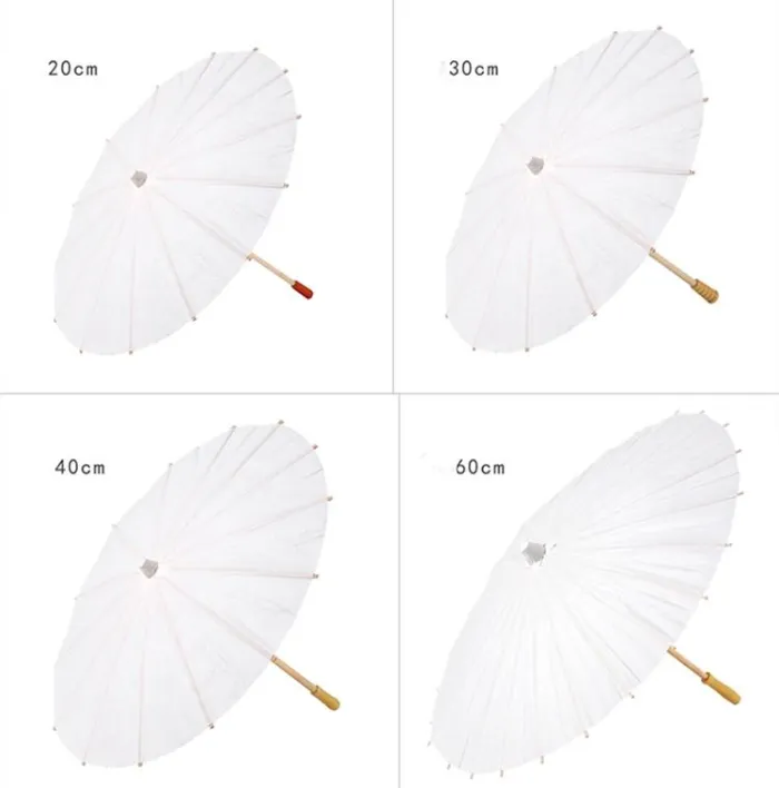 White Paper Parasol Oriental Umbrella for Wedding 20 30 40 60cm Chinese Mini Craft Umbrella for Crafts Photo Props Wedding Party Bridal Decorations Photography