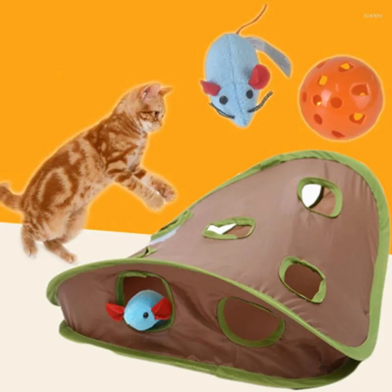 Cat Toys Funny Mouse Intelligence Gioca Tunnel pieghevole con topi a 9 fori Hide Seek Game IQ Training Kitten