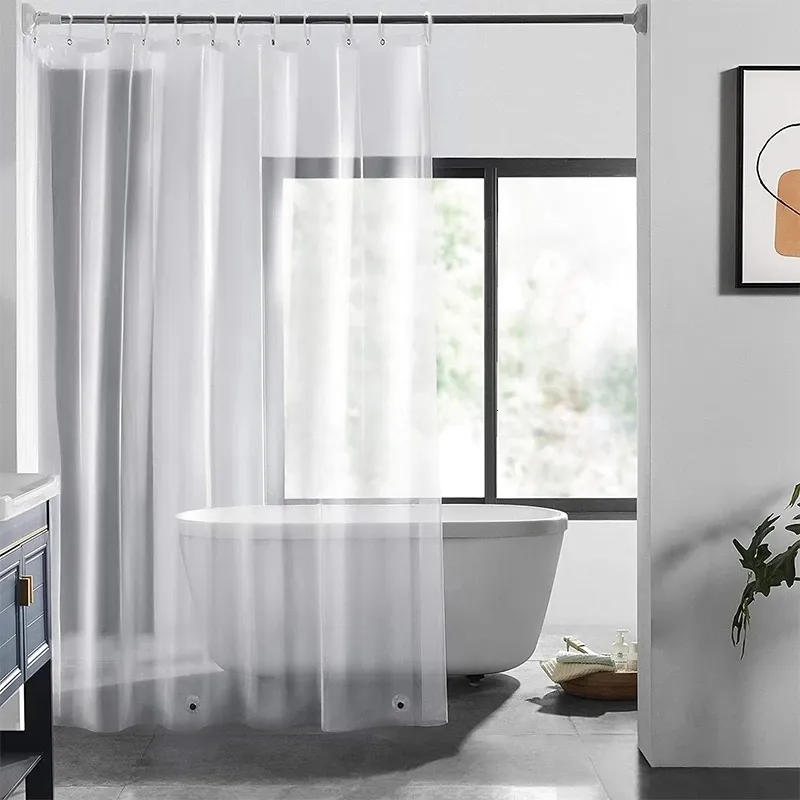Shower Curtains Transparent Shower Curtain Waterproof Plastic Bathroom Partition Curtains PEVA Mildew Curtains With Hooks Modern Home Decor 230322