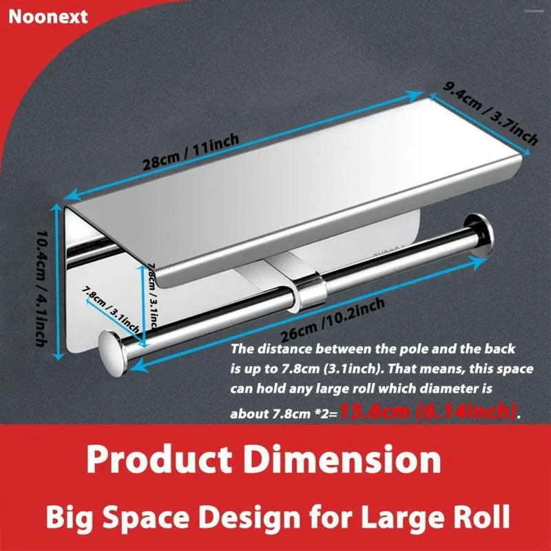 Badtillbehör Set rostfritt stål Dubbel toalettpappershållare väggmonterat vävnadsstativ med hyllrumstång dispenser