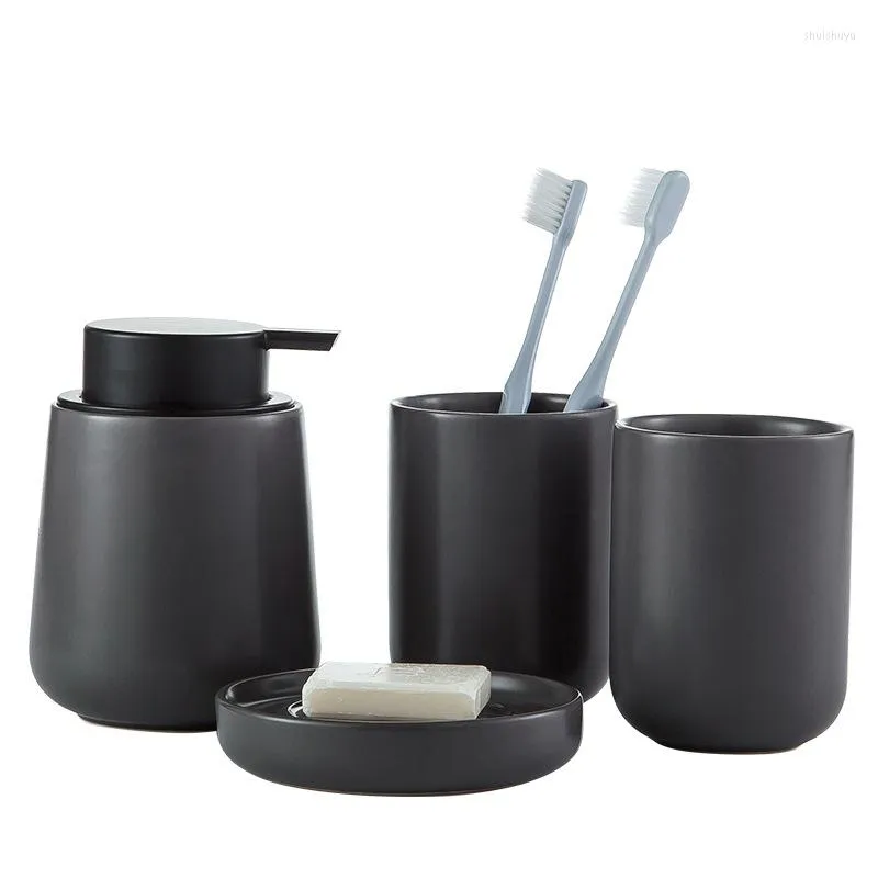 Accessorio per bagno set grigio 4 pezzi Accessori per bagno in ceramica Accessori per spazzolino Dispener e organizzatore di stoccaggio del dentifricio