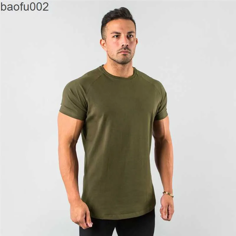 Men's T-Shirts New Stylish Plain Tops Fitness Mens T Shirt Short Sleeve Muscle Joggers Bodybuilding Tshirt Male Gym Clothes Slim Fit Tee Shirt W0322