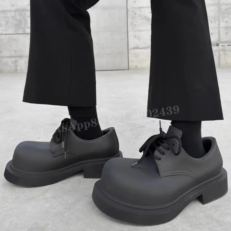 Dress Shoes Men Big Toe Lace Up Boots Black Leather Rubber Sporty Platform Verhoogd Low Heel Injectie Street Stijl Plus Size Loafer 230321