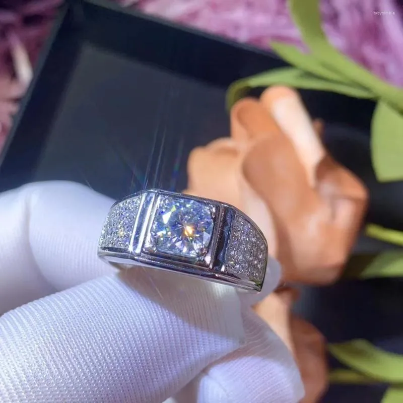 Cluster Rings Moissanite Men's Ring 925 Silver Beautiful Firecolour Diamond Substitut D.VVS