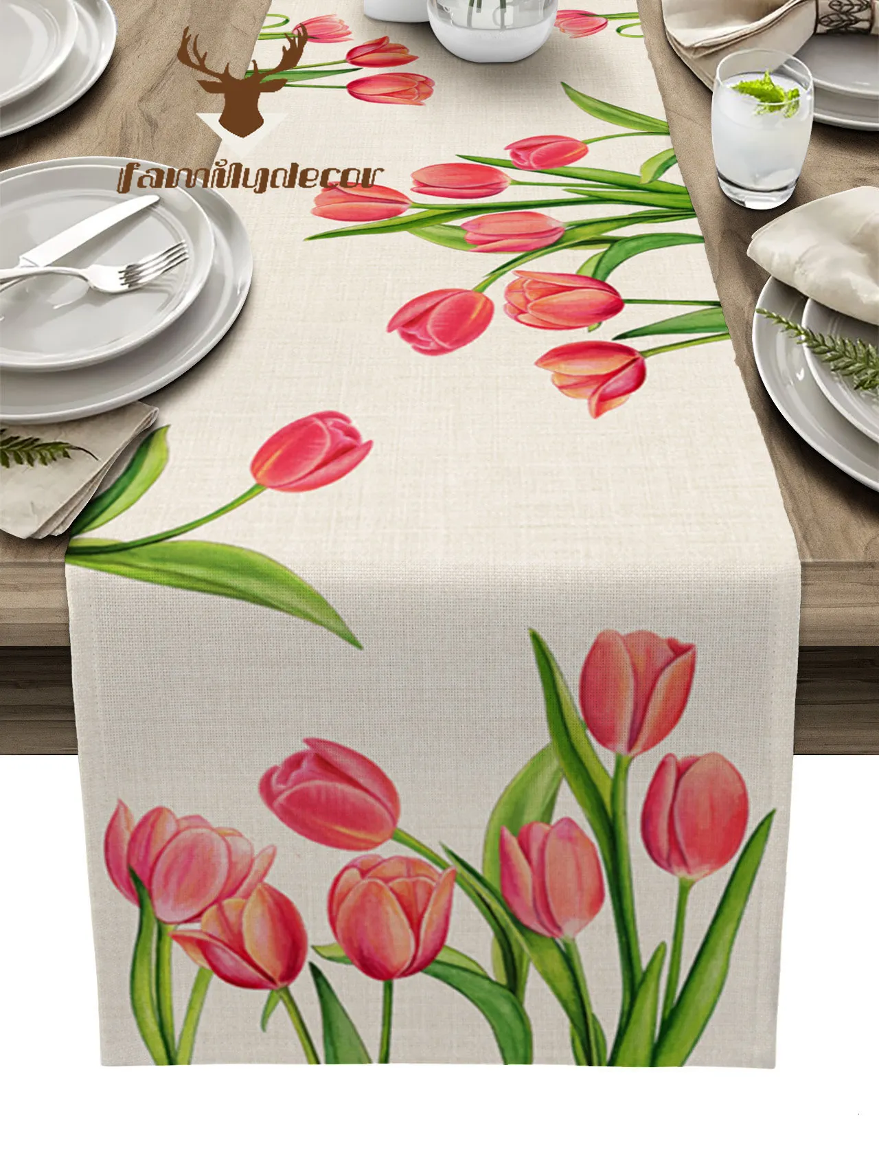 Mesa Runner Spring Tulip Páscoa Mãe Mãe Festival de Minúsculo de Matival Decoração de Casa Decoração de Cozinha Mesa de jantar Runner Coffee Party Toleta de mesa 230322