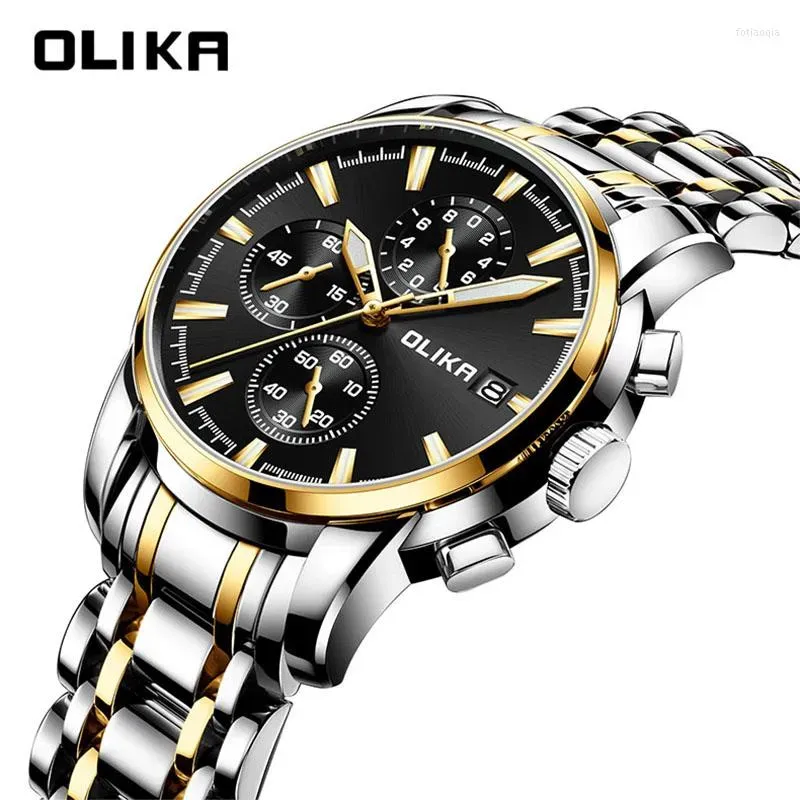 손목 시계 Olika Steel Men Quartz 비즈니스 시계를위한 시계 광도 방수 남성 retogio