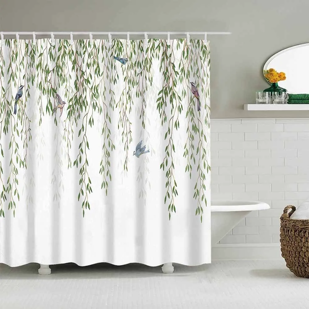 Shower Curtains Green Plant Leaf Shower Curtains for Bath Bathroom Curtains Frabic Waterproof Polyester Bathroom Curtain with Hooks Bath Screen 230322