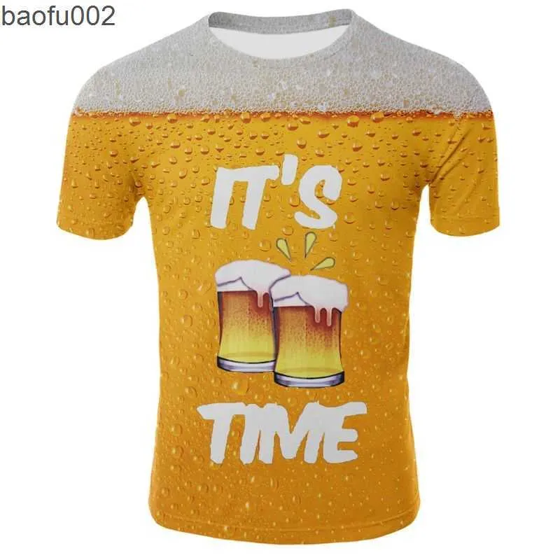 Męskie koszulki 2022 3D Printed Beer T Shirt Funny męski koszulka Casual Summer Hip Hop Harajuku Streetwear Unisex Tshirt Męskie ubranie W0322