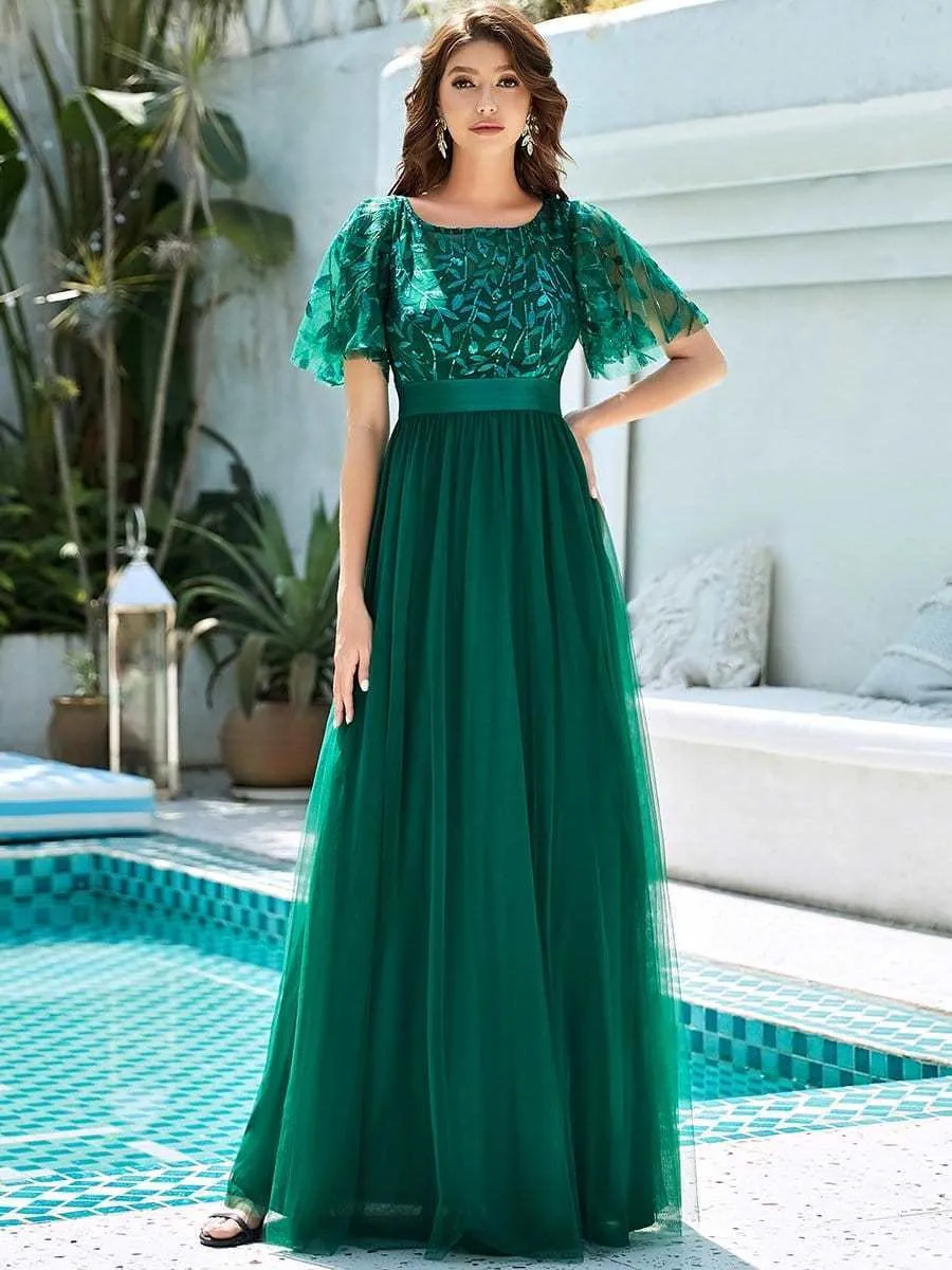 a line maxi evening dress Women's Liano A-line Embroidered Mesh Maxi Dress S/M/L/Customize Champagne  MEAN BLVD main image 1