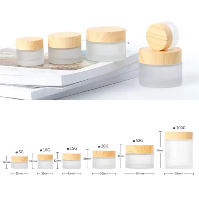 5g 10g 15g 30g 50g 100g Frosted Glass Jar Cream Bottles Round Cosmetic Jars Hand Face Packing Bottles Jars With Wood Grain Cover