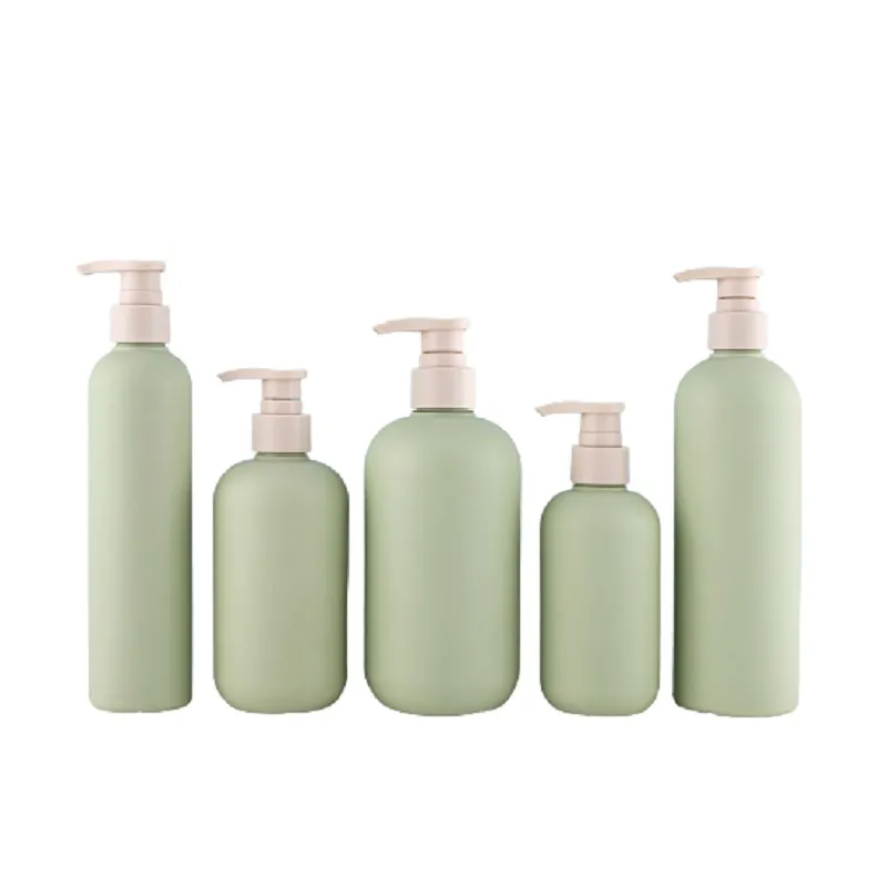 Flacon pompe de lotion en plastique HDPE vert vide 200 ml 250 ml 300 ml 400 ml 500 ml Emballage cosmétique écologique Shampooing Gel douche Épaule ronde Récipient rechargeable