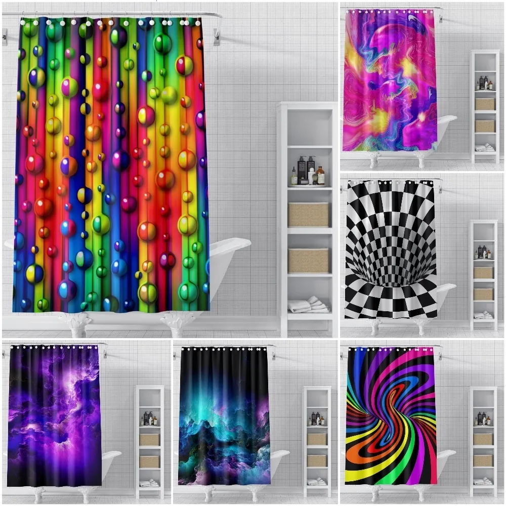 Duschvorhänge, psychedelischer Duschvorhang, Landschaft, Badezimmervorhang, 3D-gedruckter Trippy-Polyesterstoff, wasserdichter Badvorhang im Badezimmer 230322