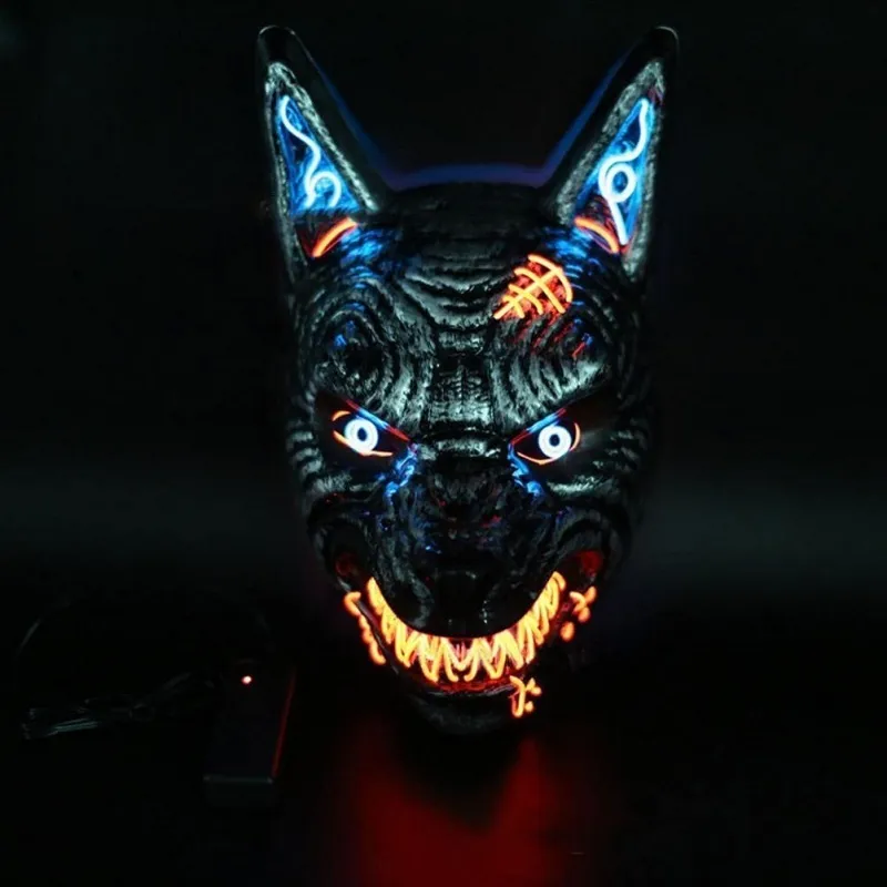 Party Maskers Wolf Scary Animal LED Light Up voor Mannen Vrouwen Festival Cosplay Halloween Kostuum Maskerade Partijen Carnaval 230321