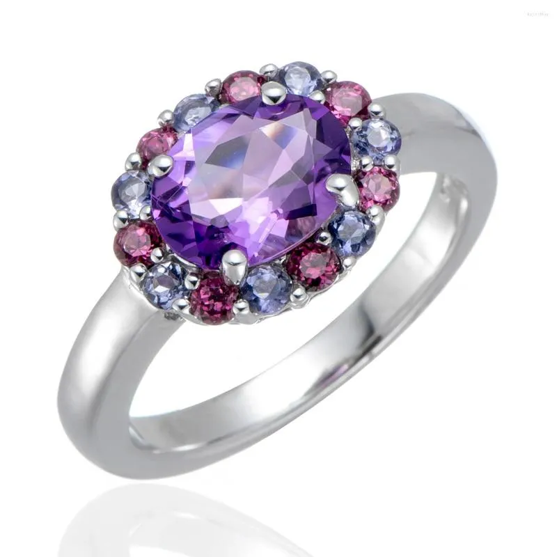 Cluster Rings Amethyst And Tanzanite Rhodium Over Sterling Silver Ring