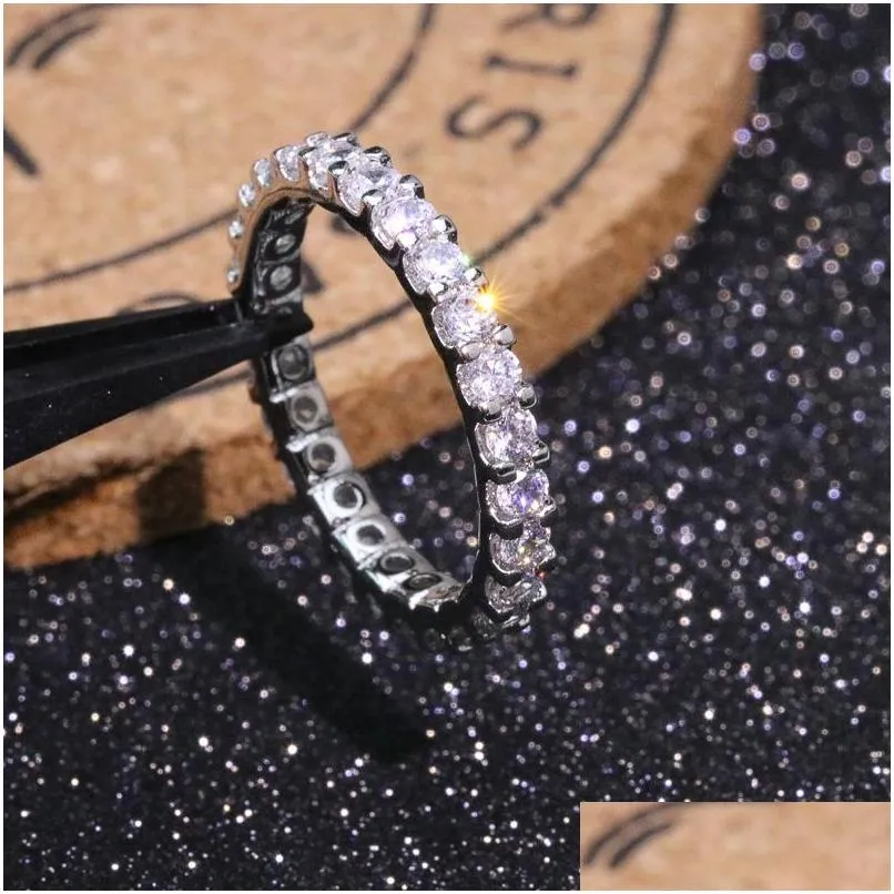 Anneaux Vecalon Eternity Ring Réel 100 925 Sterling Sier Fl Diamant Bande De Fiançailles Pour Femmes Hommes Doigt Bijoux Drop Delivery Dha6X