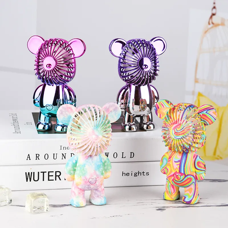 Knipperende beer mode kleurrijke ventilator sterrenhemel oplaadbare desktop draagbare mini handheld fan als cadeau
