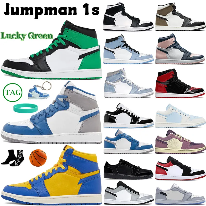 Lucky Green Og High 1s Basketballschuhe Jumpman 1 Low Designer Schuh schwarz weiß dunkle Mokka Universität Blau mit mittlerem hellem Rauch grauer Damen -Herren -Trainer Sport Sneaker